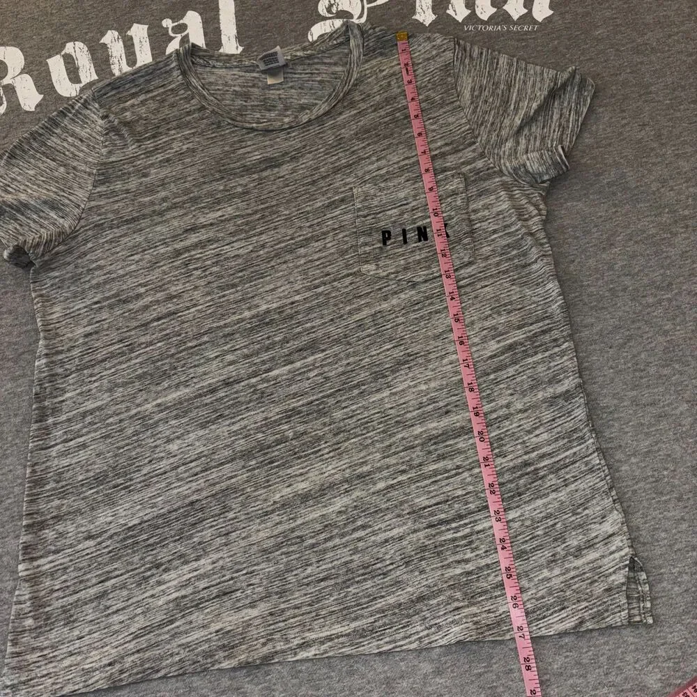 Victoria’s Secret PINK Checker Sequin Bling Gray Short Sleeve Tee Shirt - LG - Picture 8 of 9